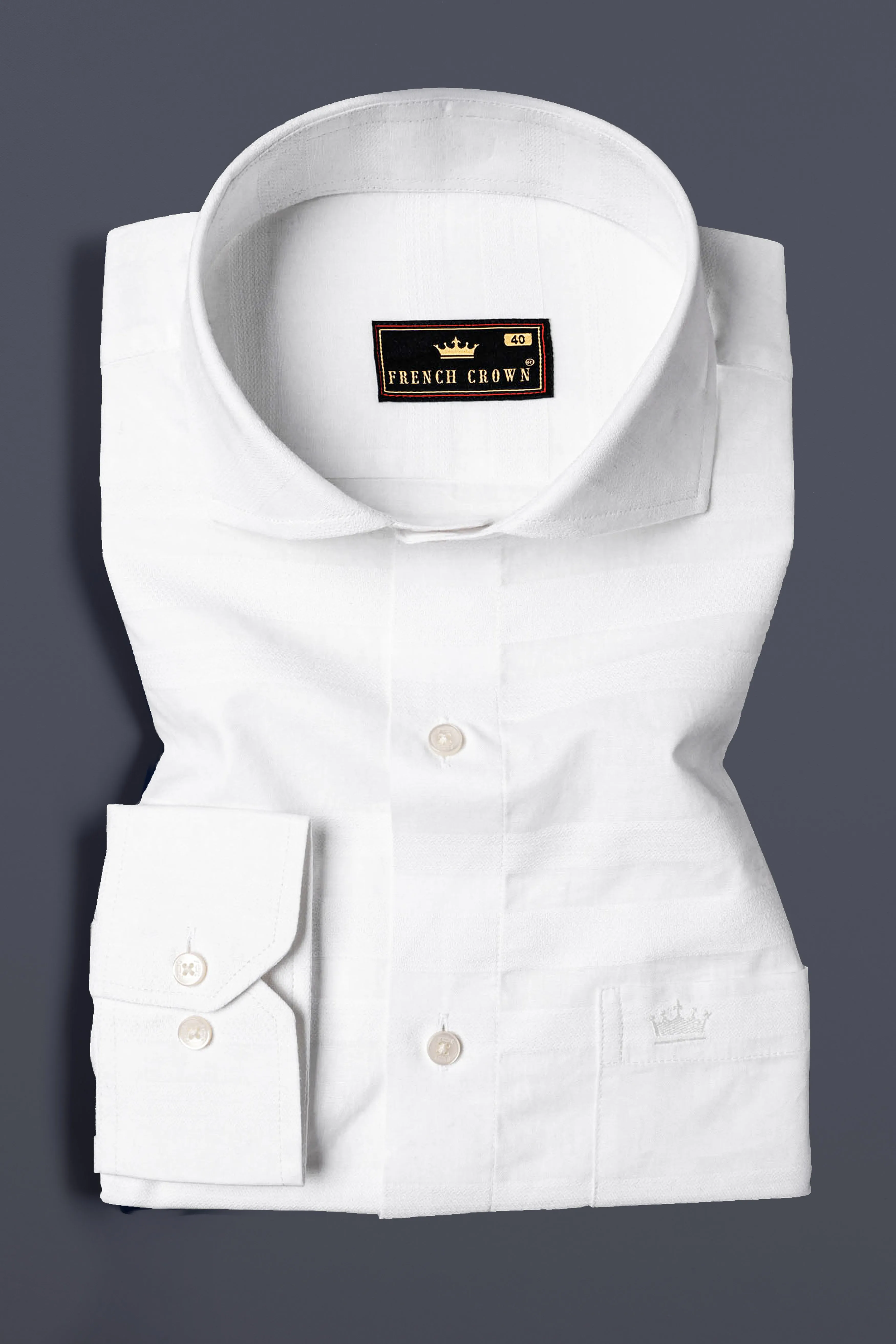 Bright White Dobby Striped Premium Giza Cotton Shirt sold by French Crown product image thumbnail 3