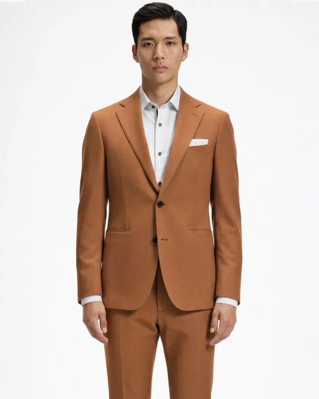 Cinnamon Oak-Sienna Brown Solid Wool Rich Single Breasted Slight Stretch Suit sold by French Crown