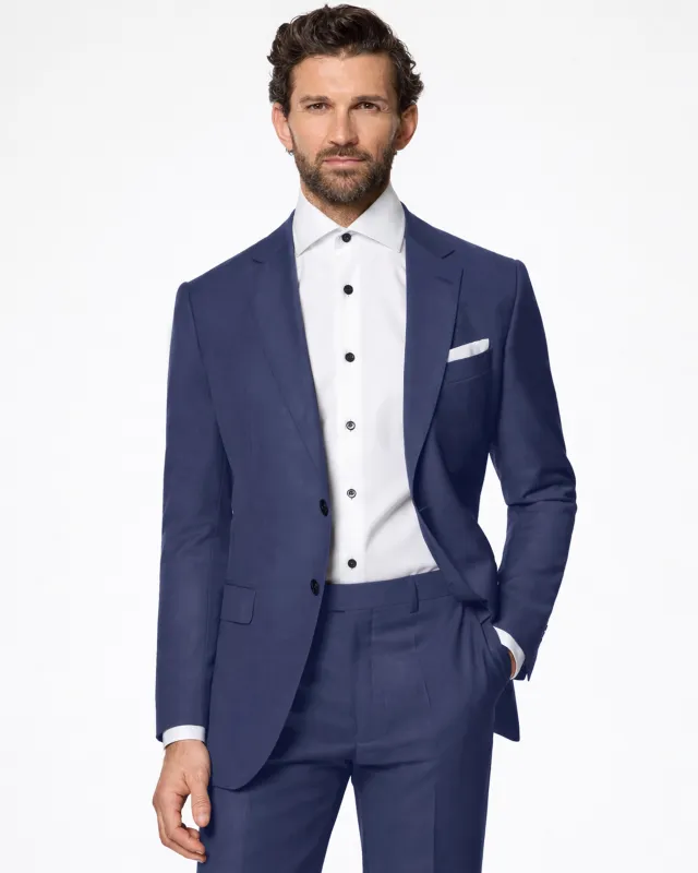 Sapphire-Glaucous Blue Solid Wool Rich Single Breasted Slight Stretch Suit sold by French Crown