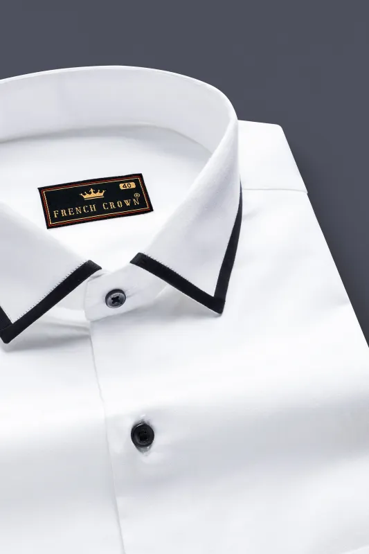 Bright White Subtle Sheen Collar Patterned Super soft Giza Cotton Shirt sold by French Crown