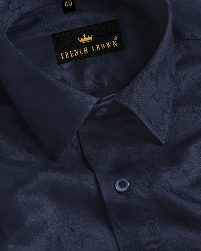 Navy Flower jacquard Textured Giza Cotton shirt sold by French Crown
