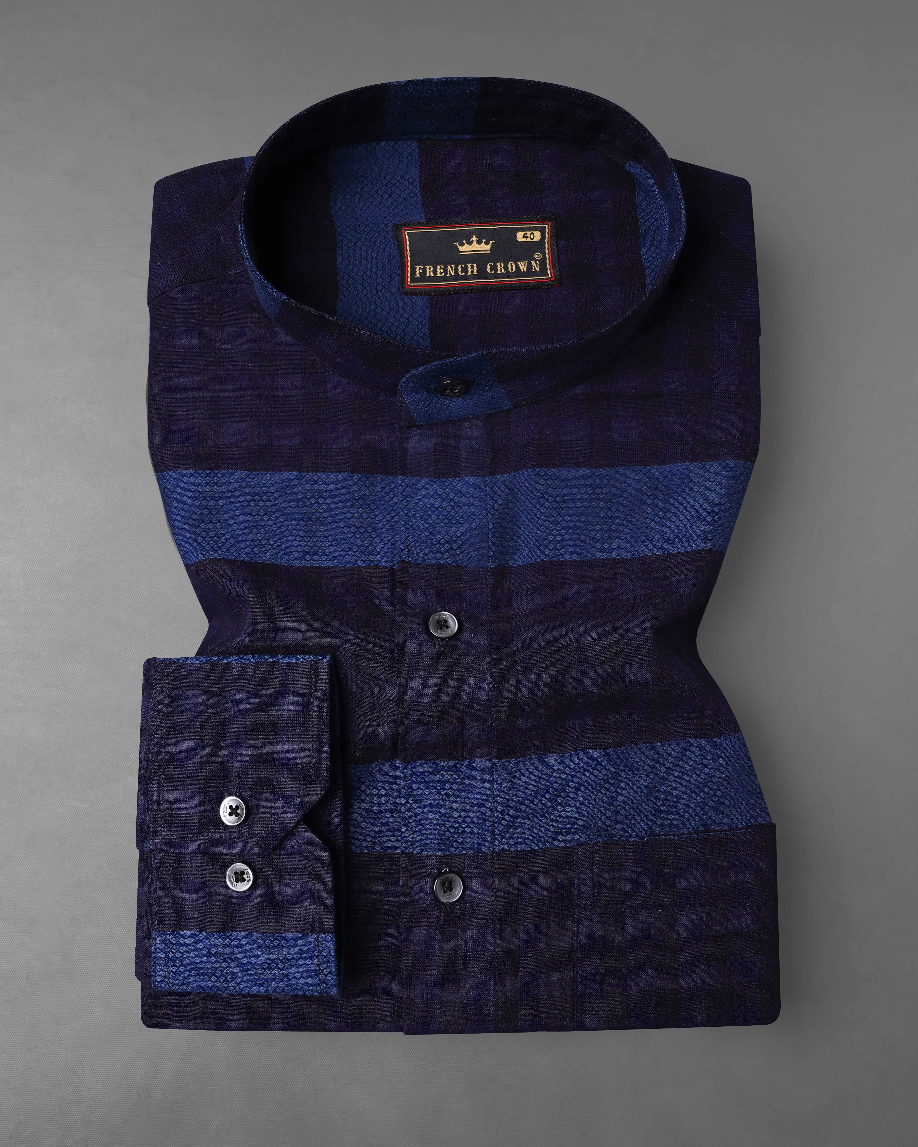 Baltic Sea Dark Blue with Meteorite Blue Striped Dobby Textured Premium Giza Cotton Shirt sold by French Crown product image thumbnail 2