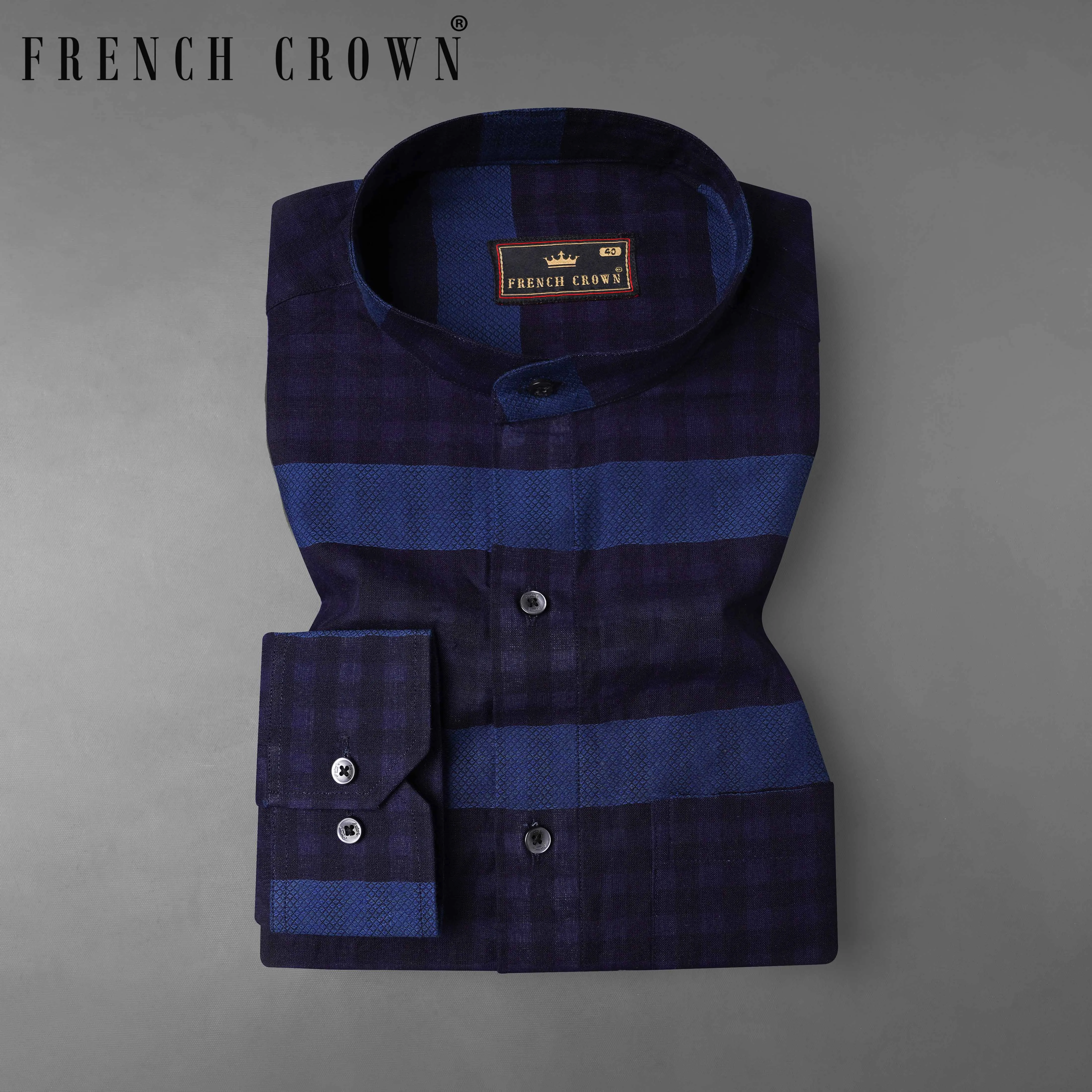 Baltic Sea Dark Blue with Meteorite Blue Striped Dobby Textured Premium Giza Cotton Shirt sold by French Crown