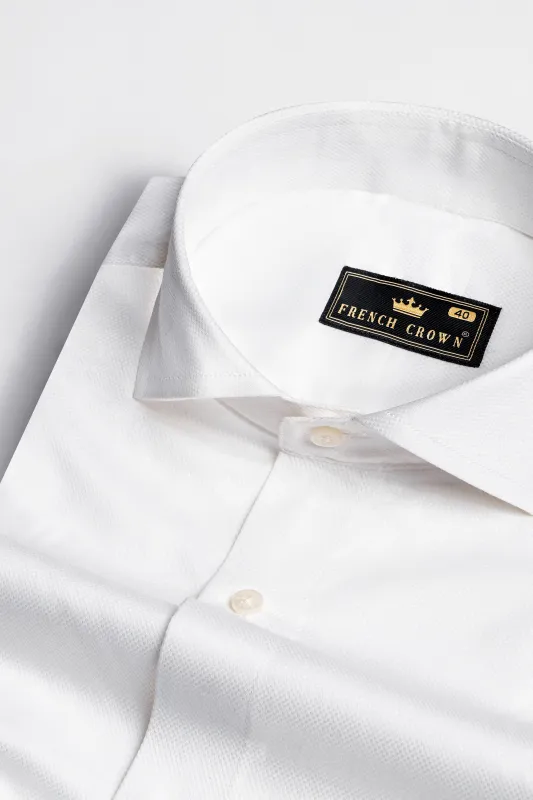 Bright White Dobby Textured Premium Giza Cotton Shirt sold by French Crown