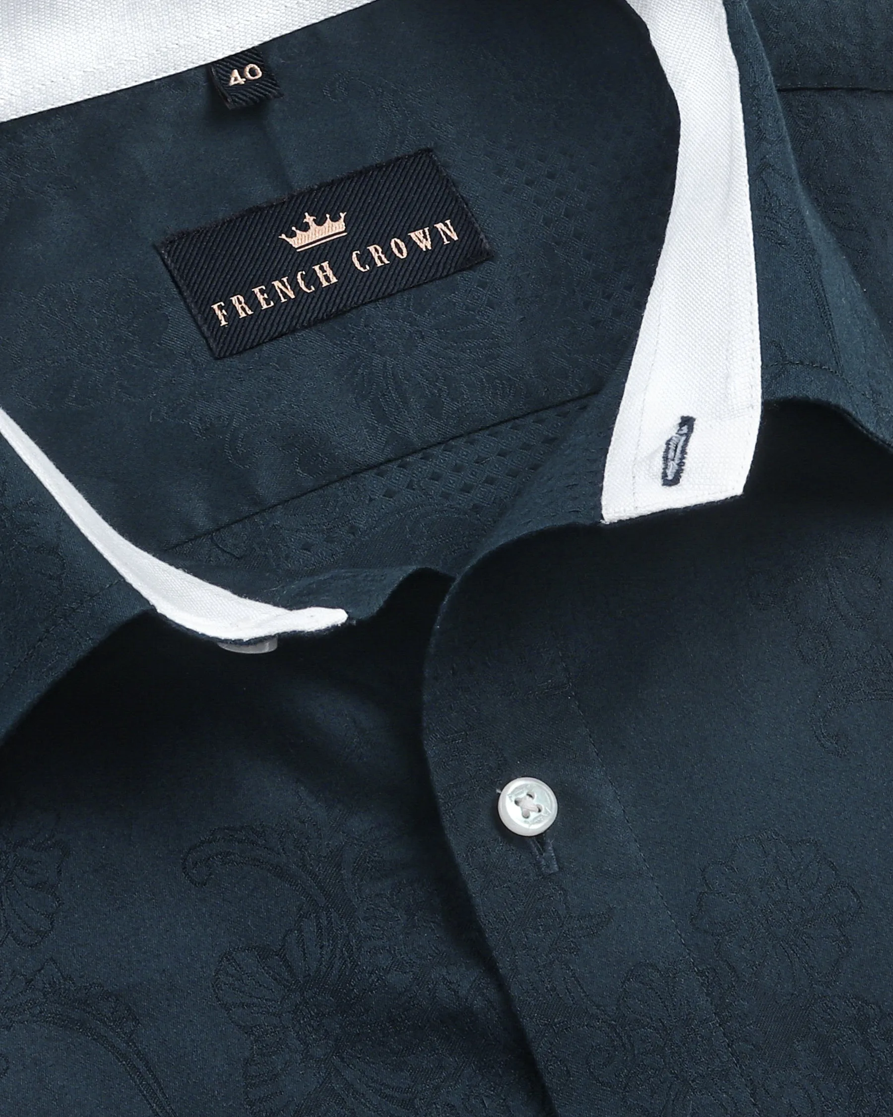 Blue Flowers and Diamonds Jacquard Textured Silky Giza Cotton Evening SHIRT sold by French Crown