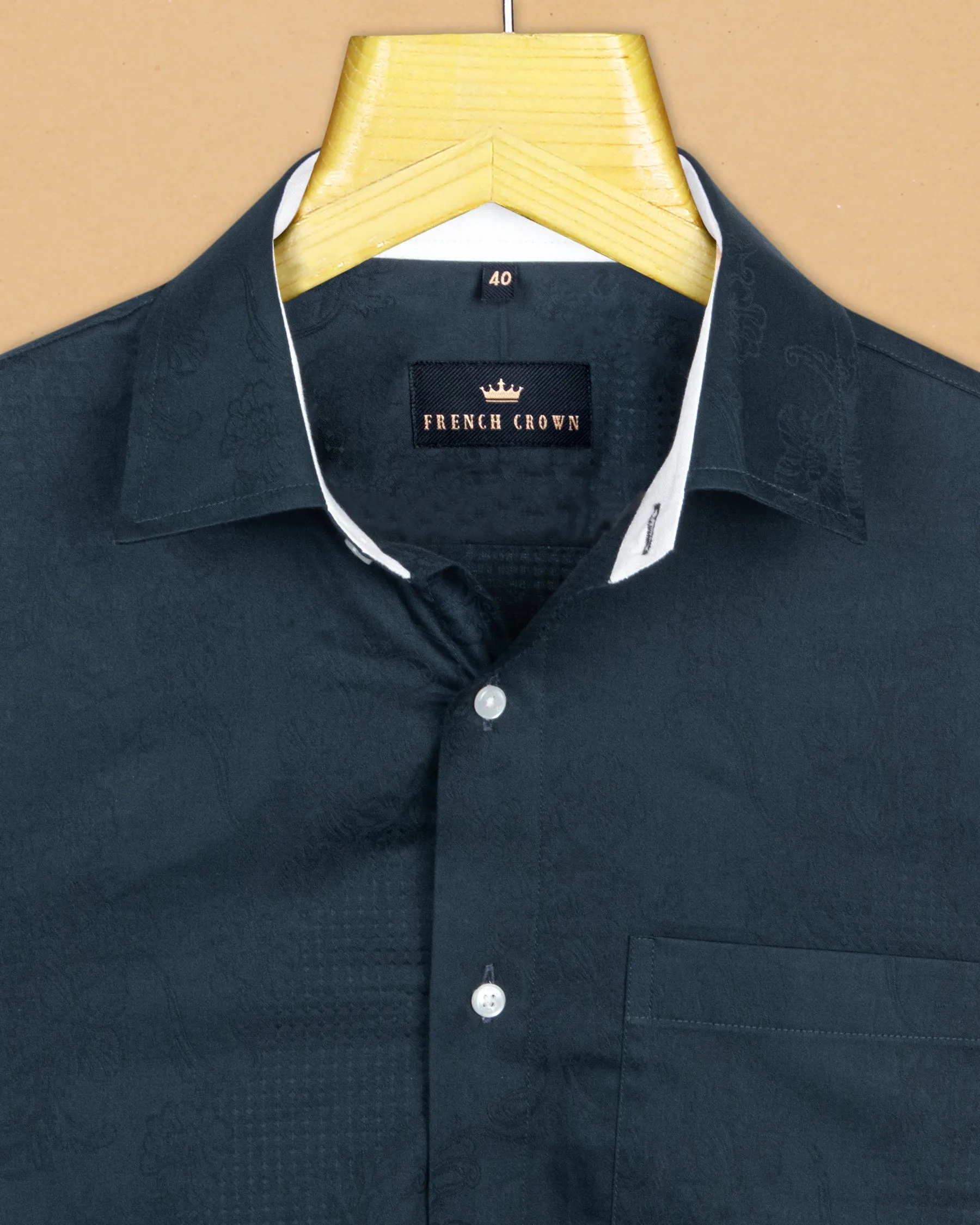 Blue Flowers and Diamonds Jacquard Textured Silky Giza Cotton Evening SHIRT sold by French Crown product image thumbnail 4