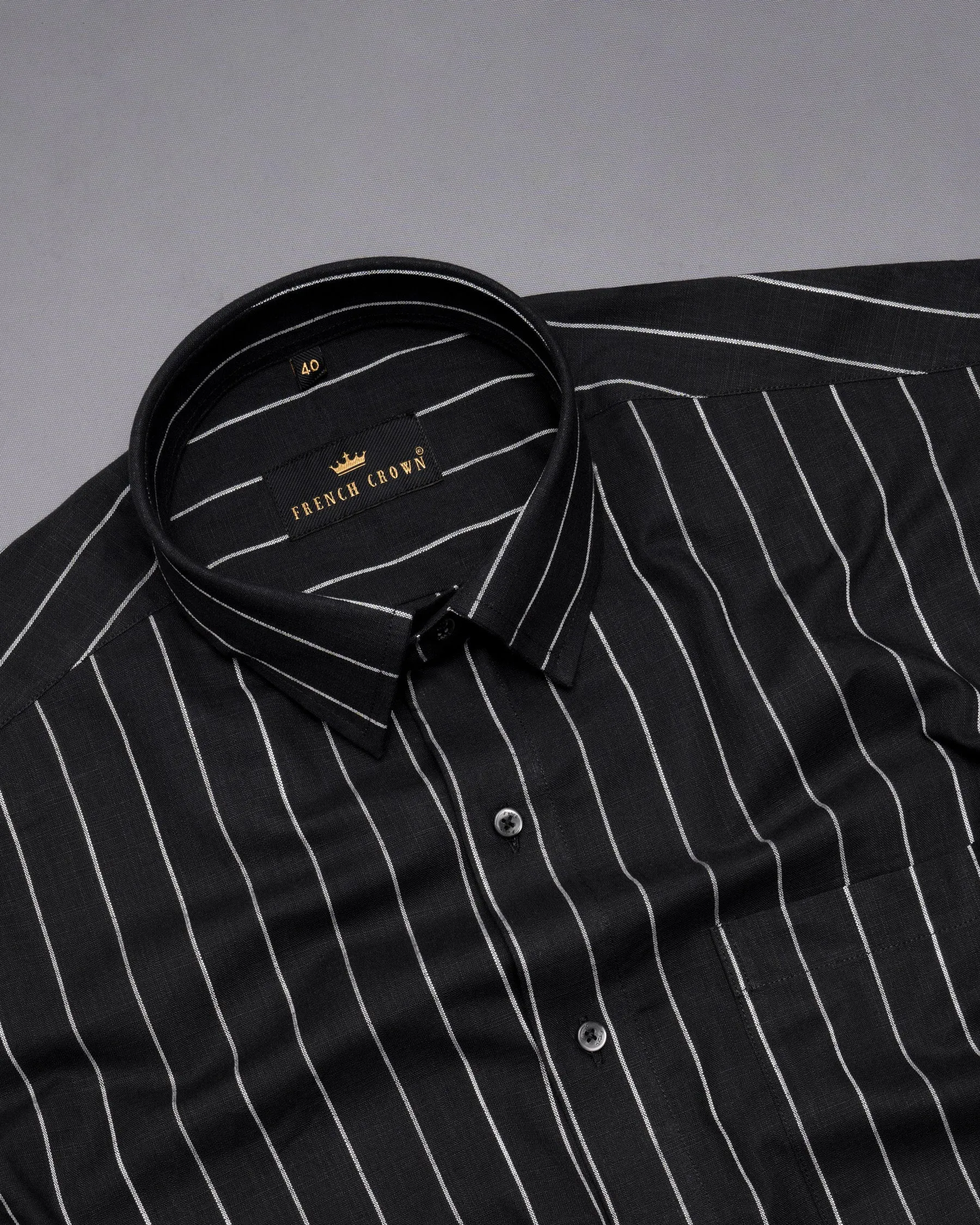 Jade Black with White Striped Dobby Textured Premium Giza Cotton Shirt sold by French Crown product image thumbnail 4
