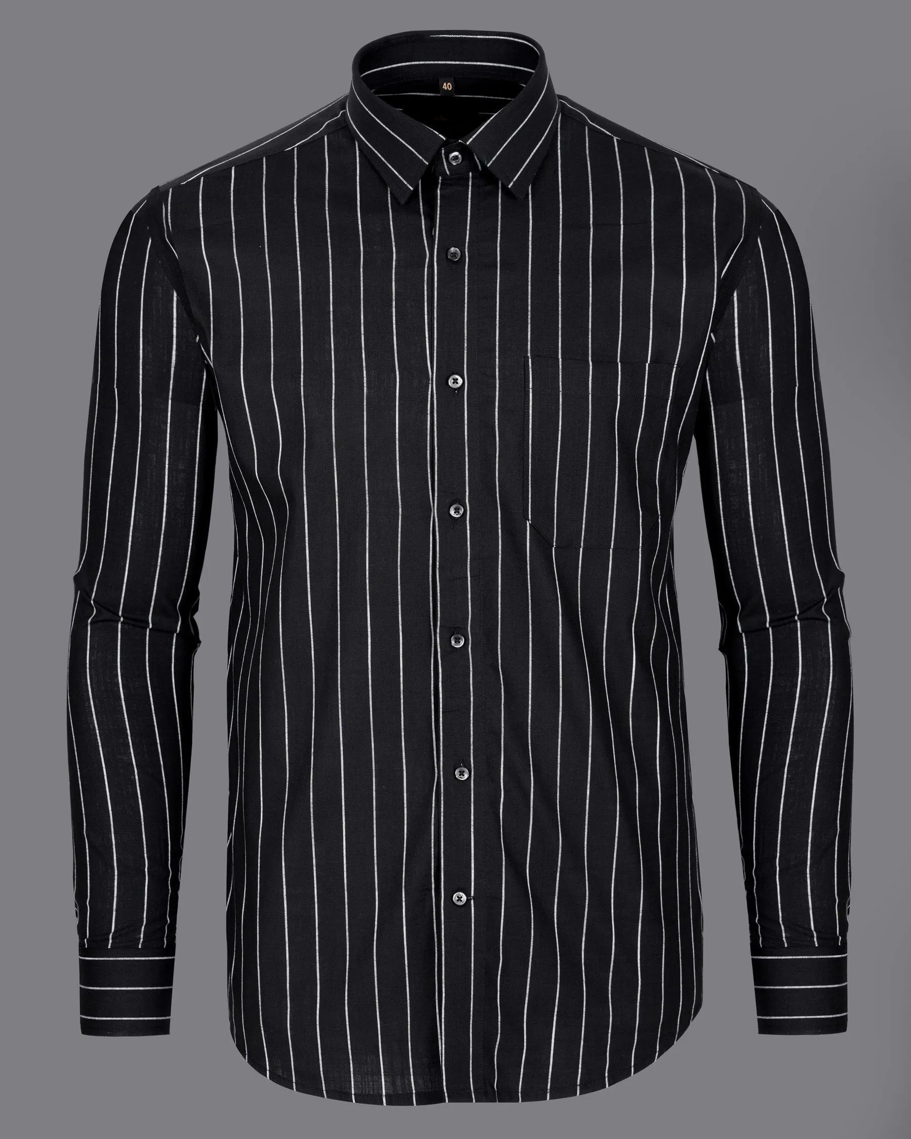 Jade Black with White Striped Dobby Textured Premium Giza Cotton Shirt sold by French Crown product image thumbnail 5