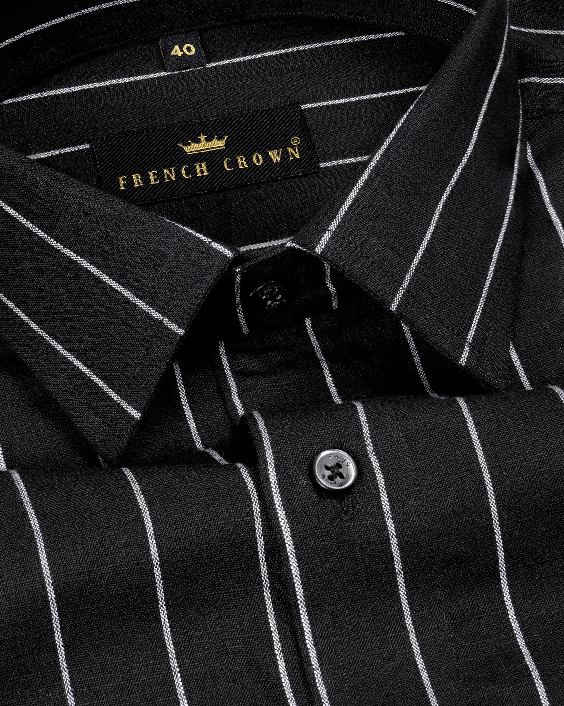Jade Black with White Striped Dobby Textured Premium Giza Cotton Shirt sold by French Crown