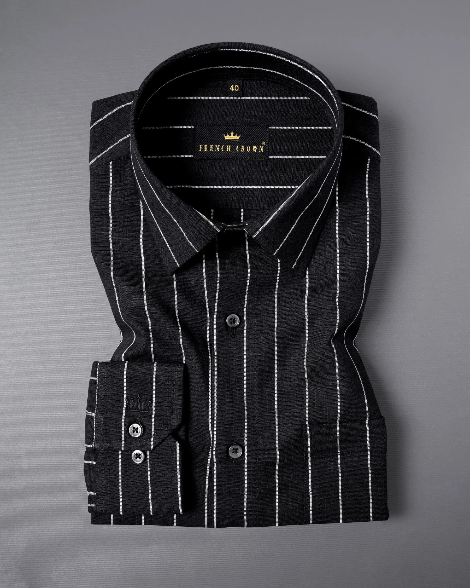 Jade Black with White Striped Dobby Textured Premium Giza Cotton Shirt sold by French Crown product image thumbnail 3