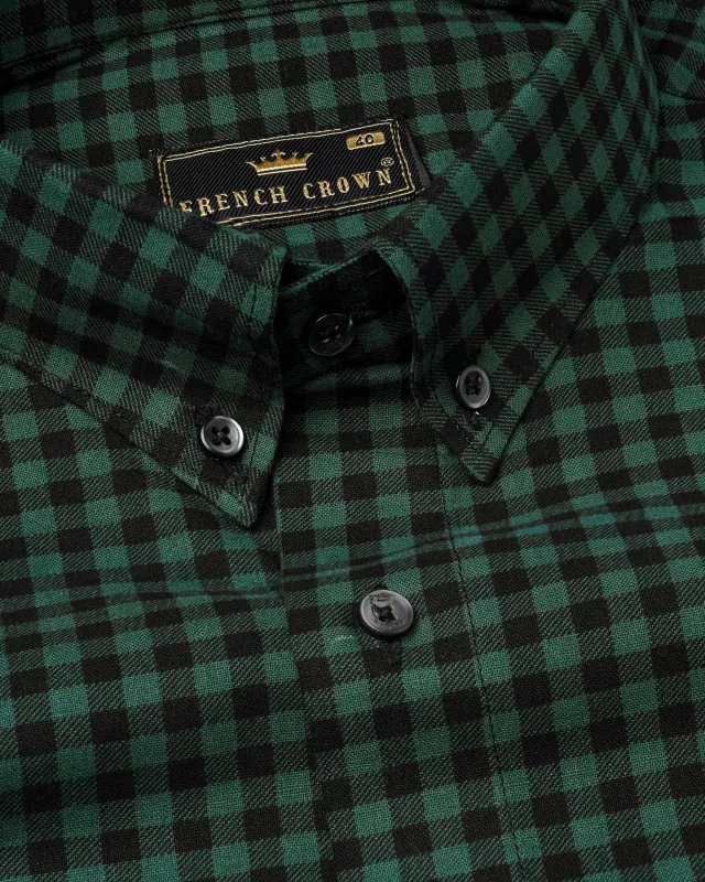 Outer Space Green With Back Gingham Checkered Twill Premium Cotton Shirt sold by French Crown
