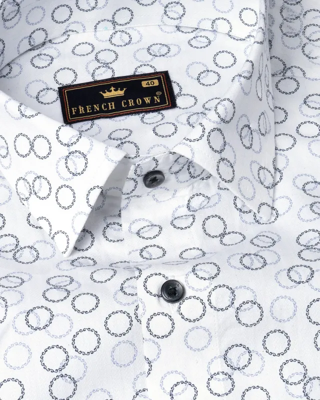 Bright White Circles Printed Dobby Textured Premium Giza Cotton Shirt sold by French Crown