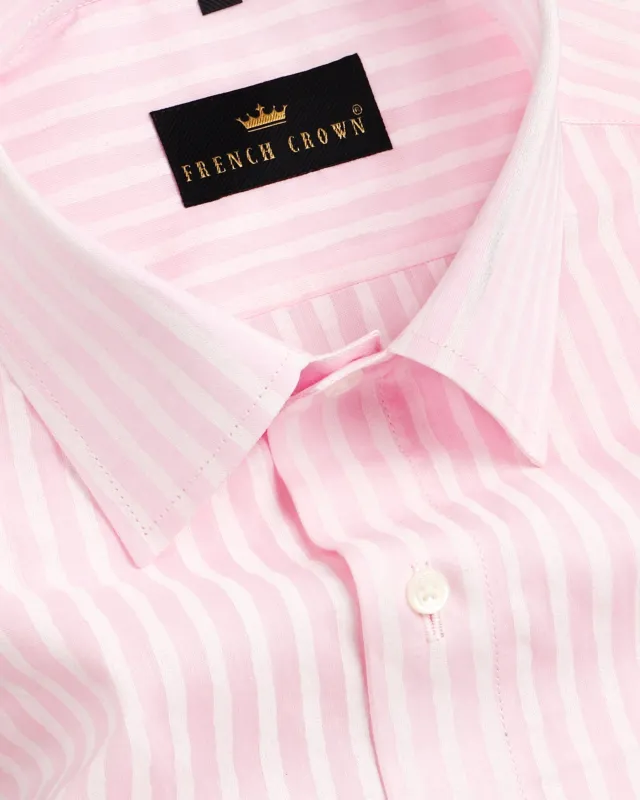 Pink with White Pinstriped Premium Cotton Shirt sold by French Crown