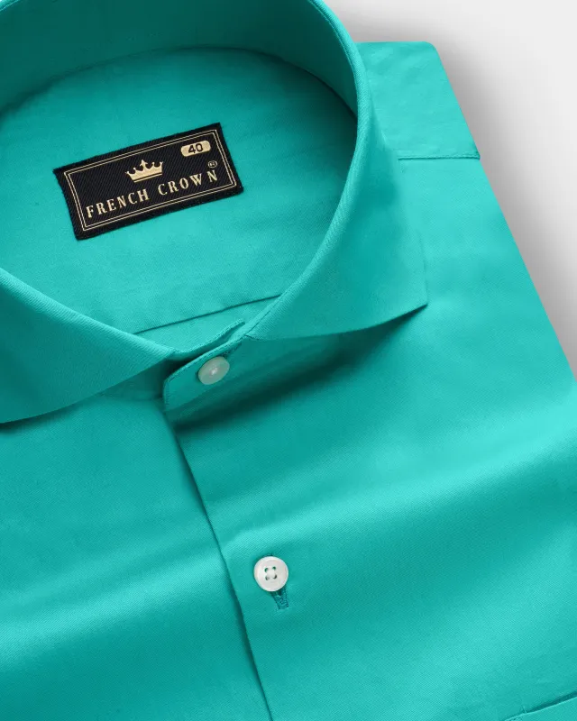 Royalin-Persian Blue Subtle Sheen Super Soft Premium Cotton Cut Away Collar Dress Shirt sold by French Crown