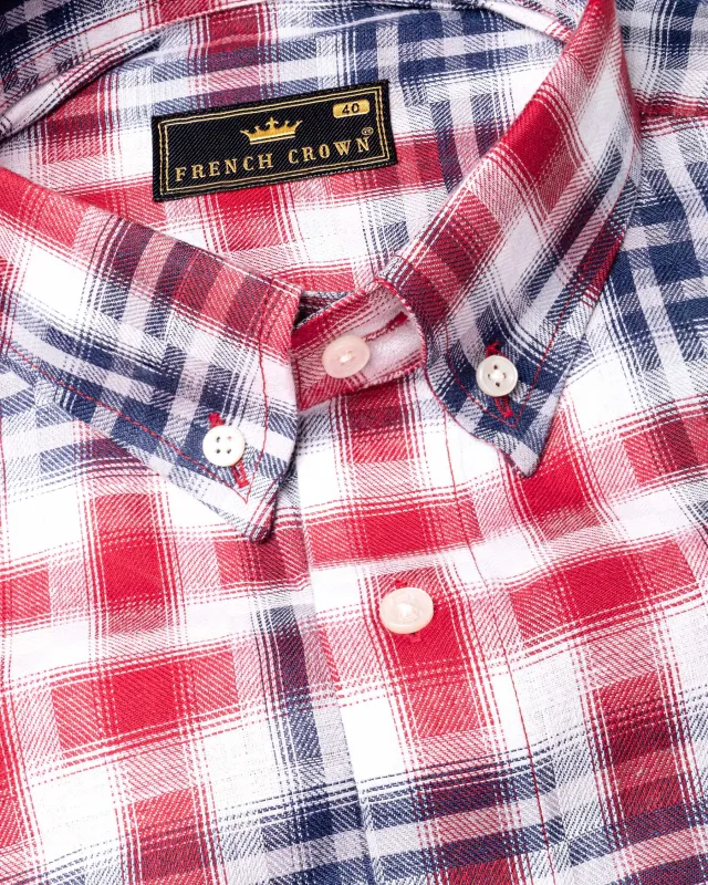 Radical Red and Kashmir Blue Plaid Twill Textured Textured Premium Cotton Shirt sold by French Crown