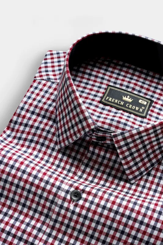 Venetian Red And Vulcan Blue Gingham Checked Premium Cotton Shirt sold by French Crown
