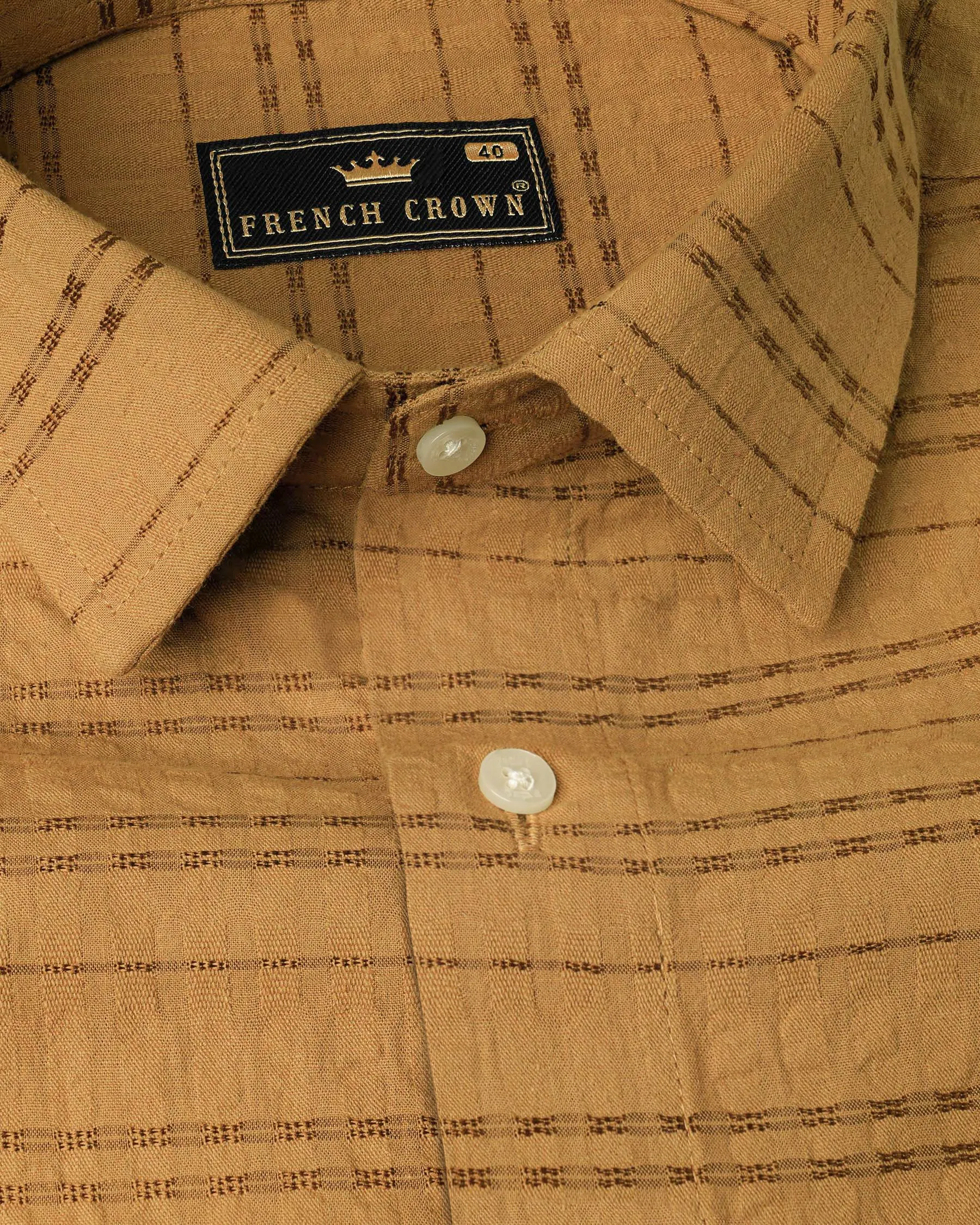 Bourbon Brown Seersucker Giza Cotton Overshirt/Shacket sold by French Crown