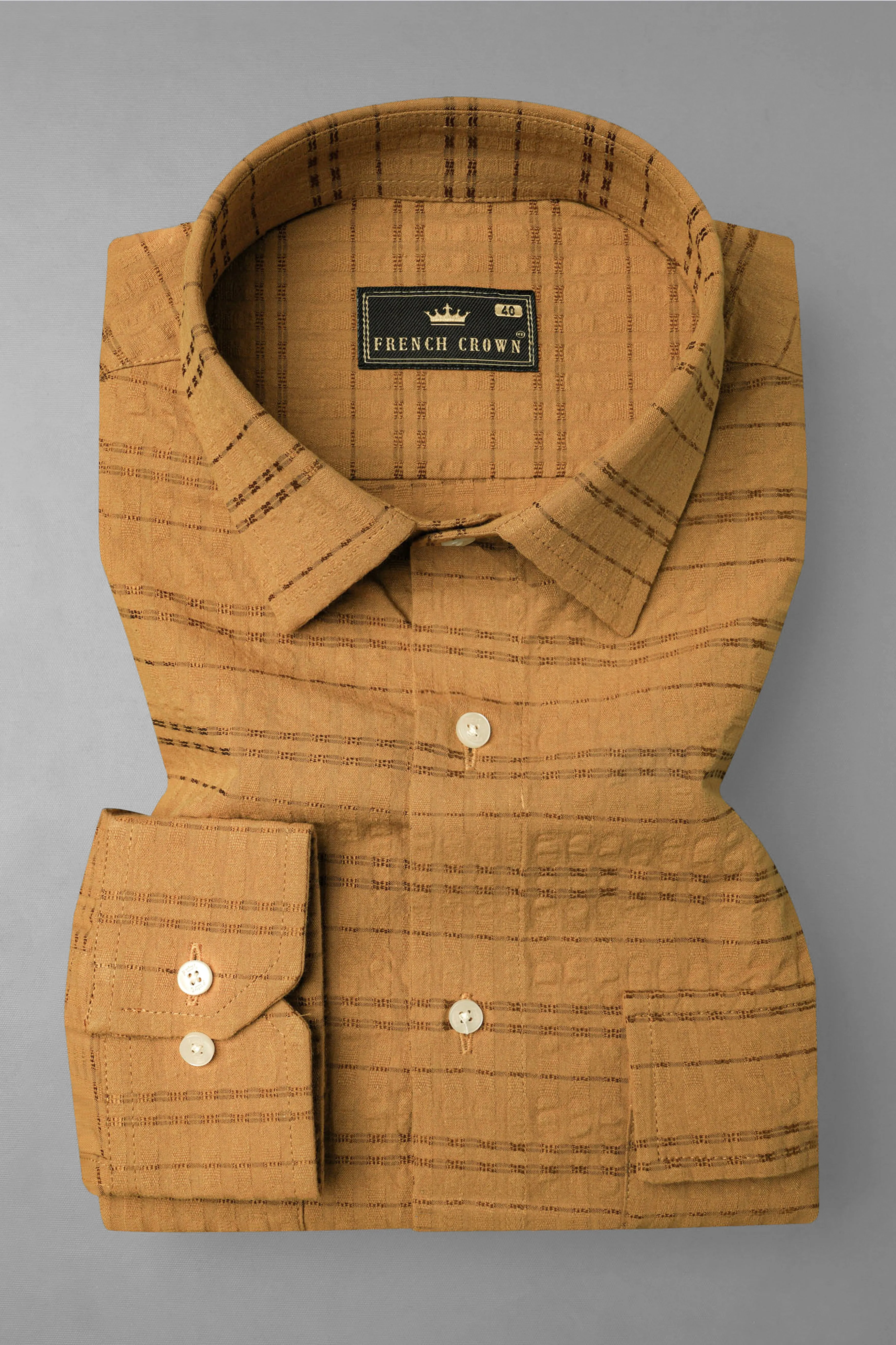 Bourbon Brown Seersucker Giza Cotton Overshirt/Shacket sold by French Crown product image thumbnail 3