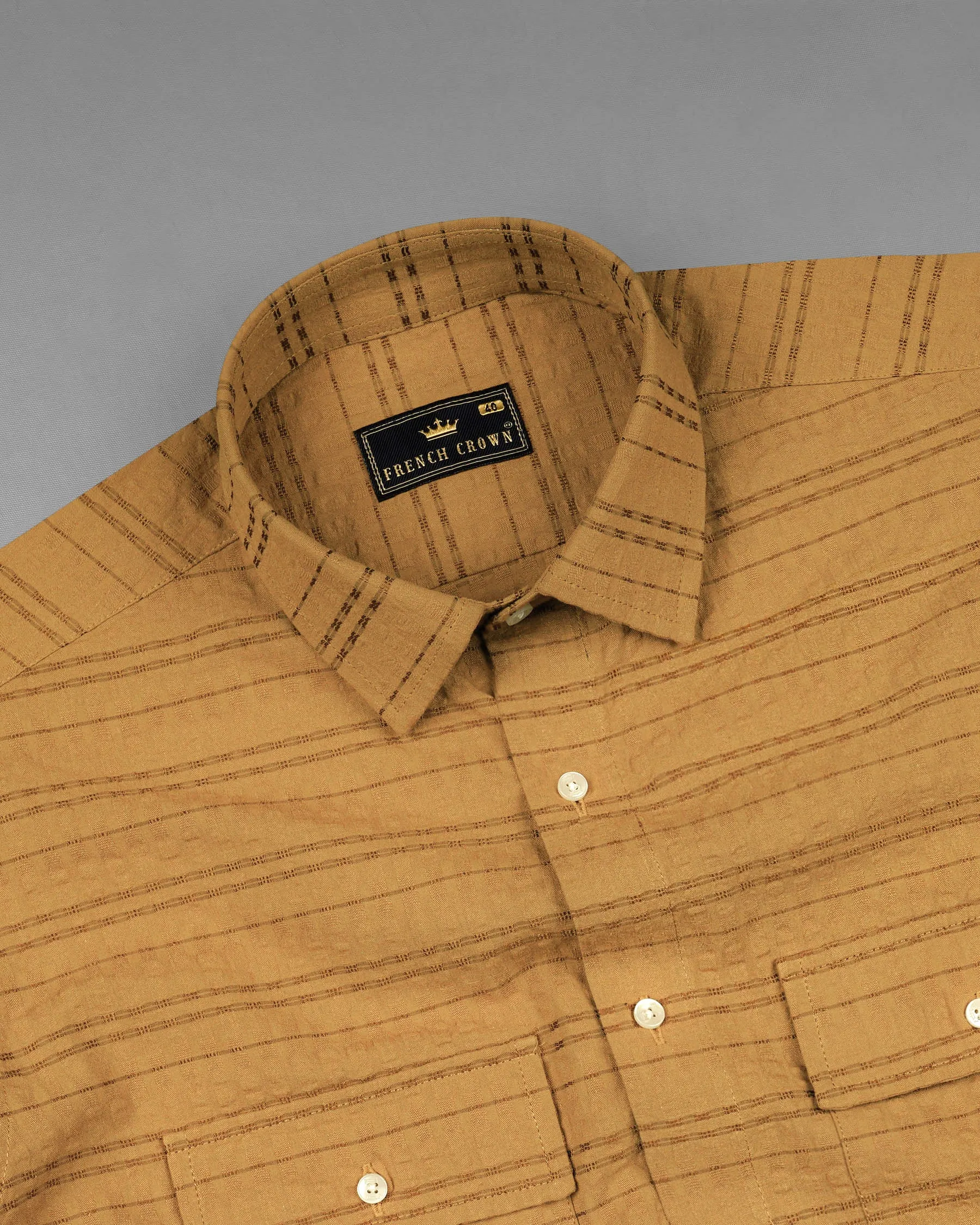 Bourbon Brown Seersucker Giza Cotton Overshirt/Shacket sold by French Crown product image thumbnail 4