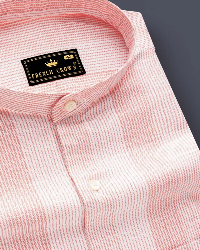 Rose-Flamingo Pink Stripes Luxurious Linen Casual Shirt sold by French Crown