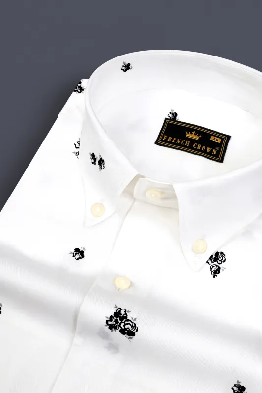 Bright White Floral Twill Premium Cotton Shirt sold by French Crown