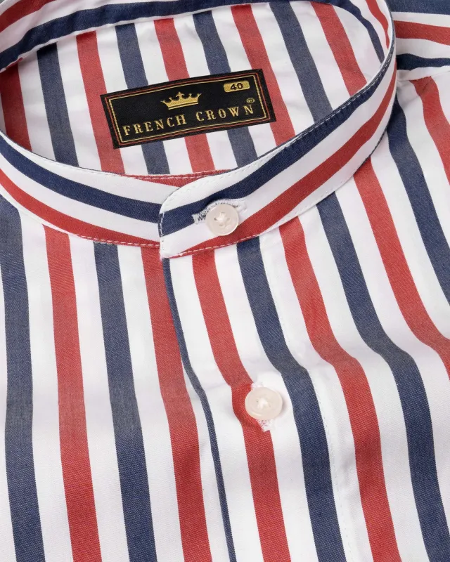 Bright White with Red and Blue Striped Premium Cotton Shirt sold by French Crown
