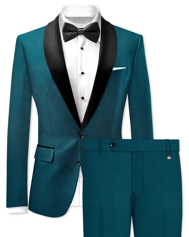 Sapphire-Peacock Blue Wool Rich Tuxedo Slight Stretch Suit sold by French Crown