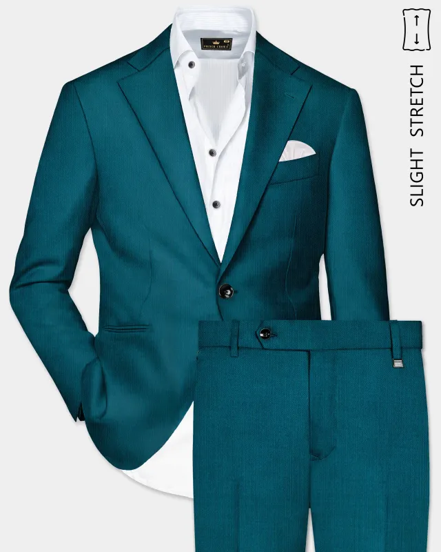 Sapphire-Peacock Blue Solid Wool Rich Single Breasted Slight Stretch Suit made by French Crown