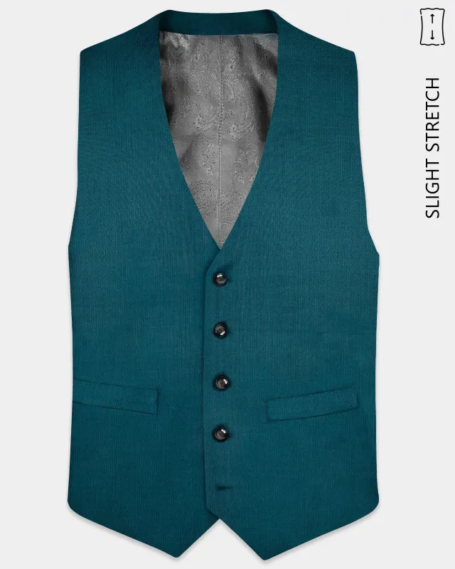 Sapphire-Peacock Blue Solid Wool Rich Slight Stretch Waistcoat sold by French Crown