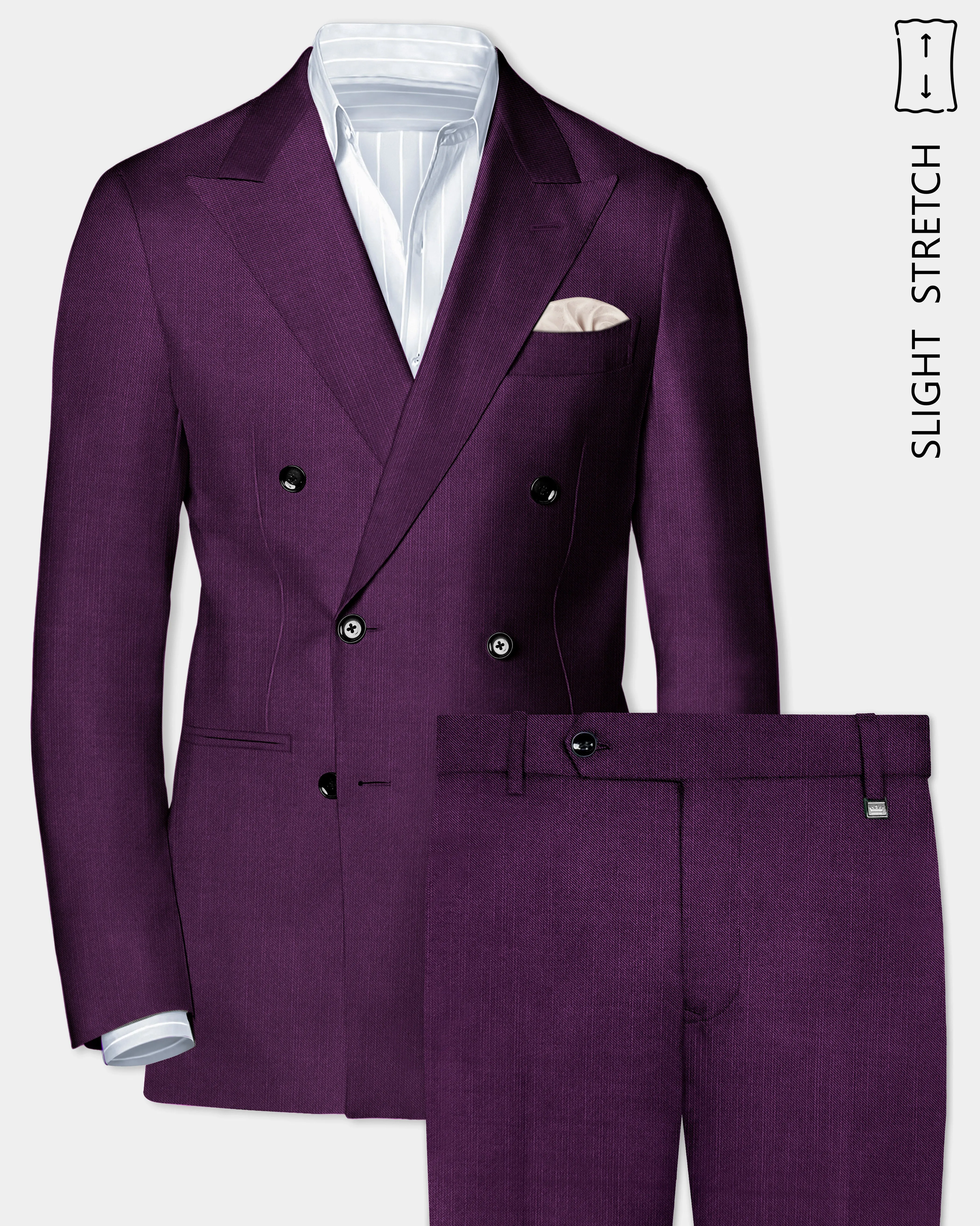 Orchid-Grape Purple Solid Wool Rich Double Breasted Slight Stretch Suit sold by French Crown