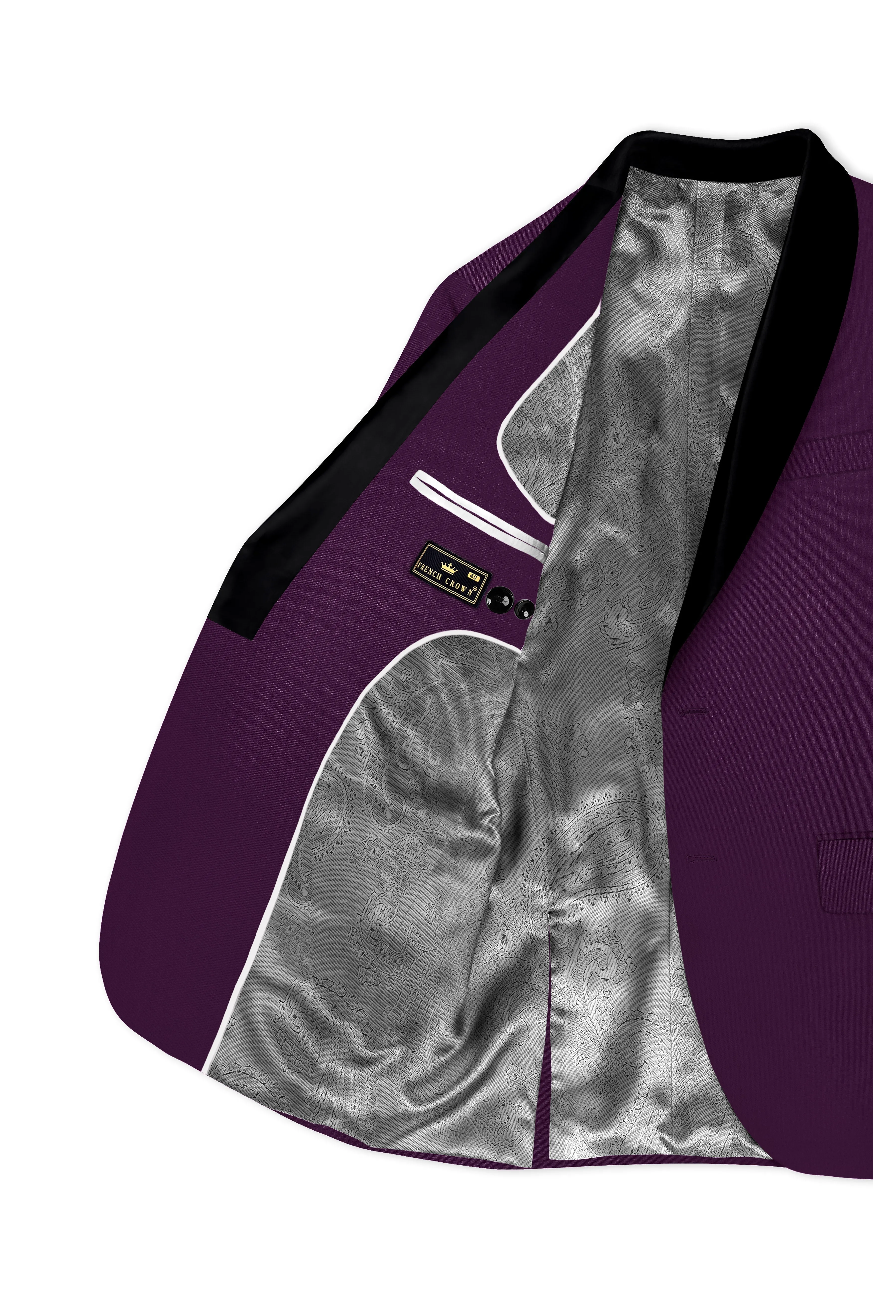 Orchid-Grape Purple Wool Rich Tuxedo Slight Stretch Blazer sold by French Crown product image thumbnail 5
