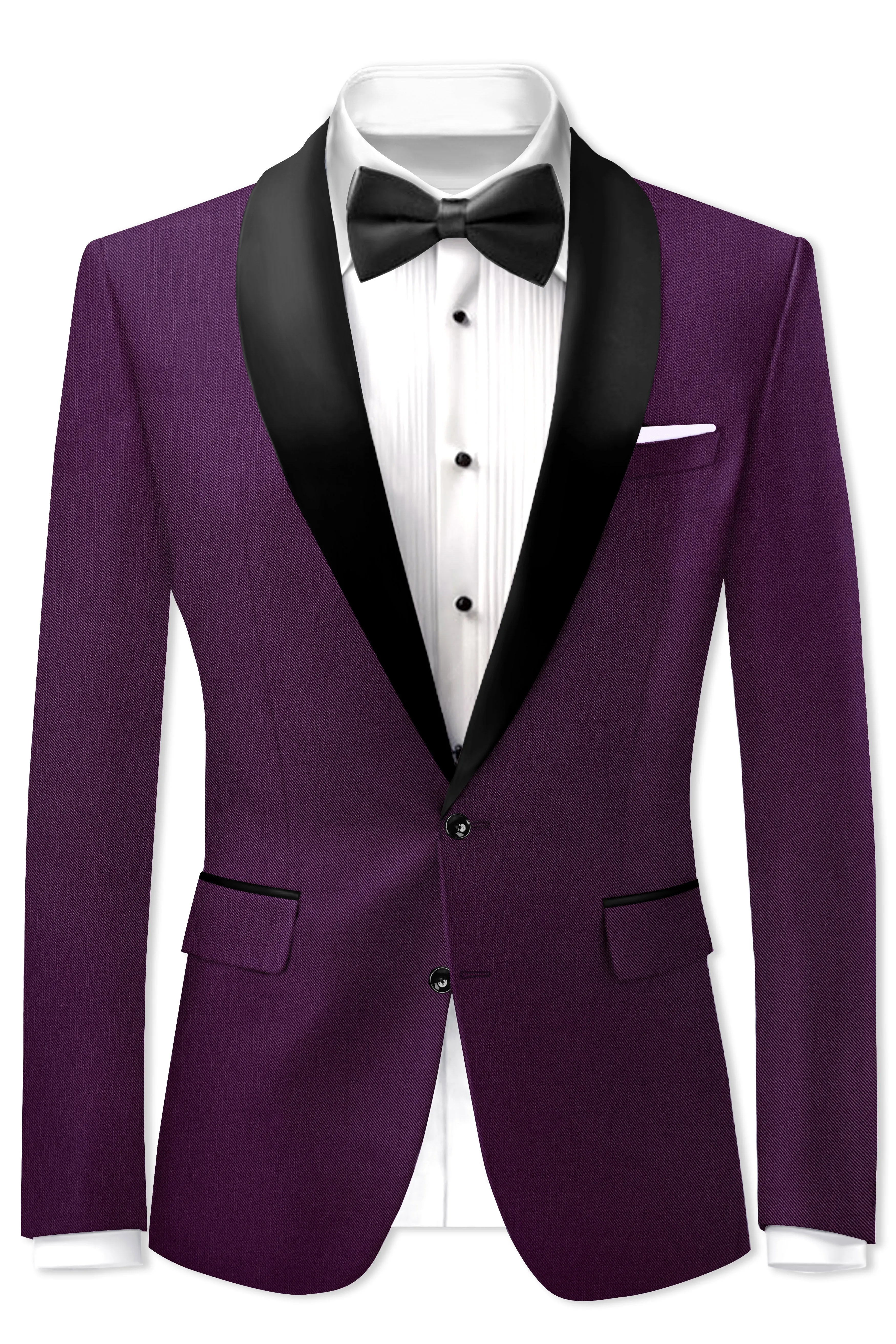 Orchid-Grape Purple Wool Rich Tuxedo Slight Stretch Blazer sold by French Crown product image thumbnail 2