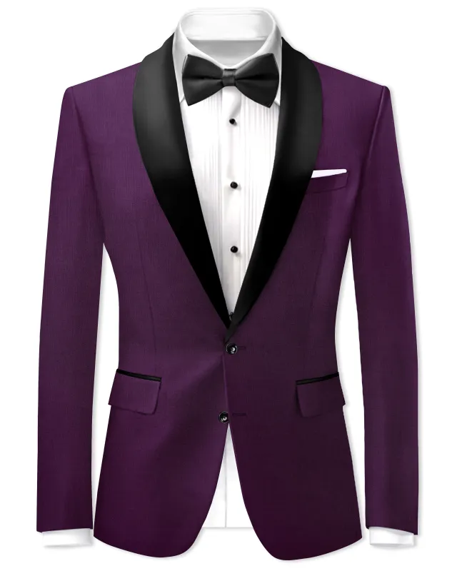 Orchid-Grape Purple Wool Rich Tuxedo Slight Stretch Blazer sold by French Crown