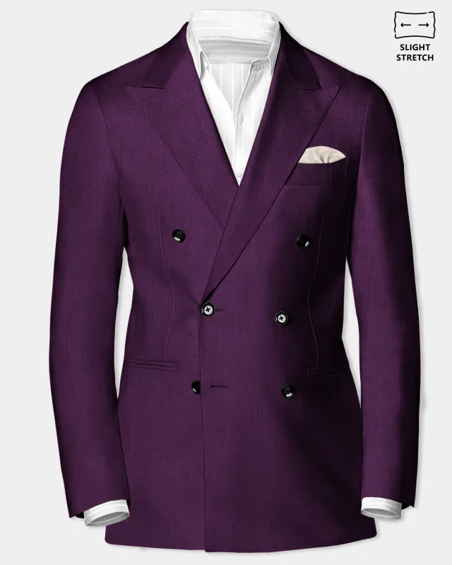 Orchid-Grape Purple Solid Wool Rich Double Breasted Slight Stretch Blazer sold by French Crown