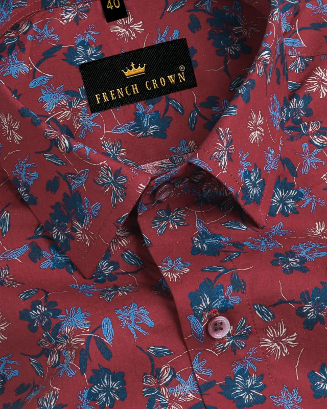 Burgundy Leaves Printed Premium Cotton SHIRT sold by French Crown