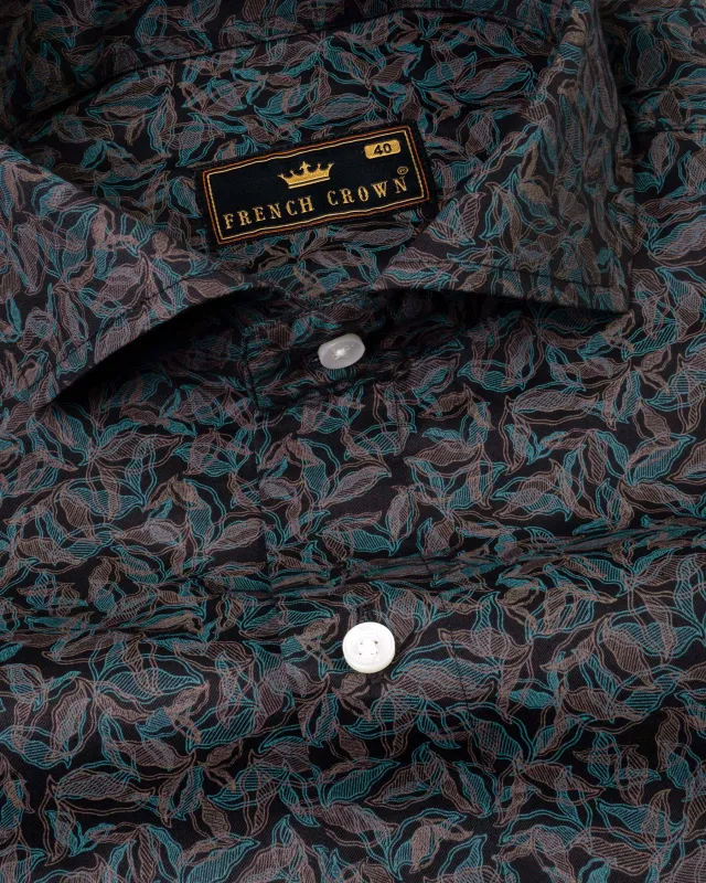Jade Black Leaves Printed Super Soft Premium Cotton Shirt sold by French Crown