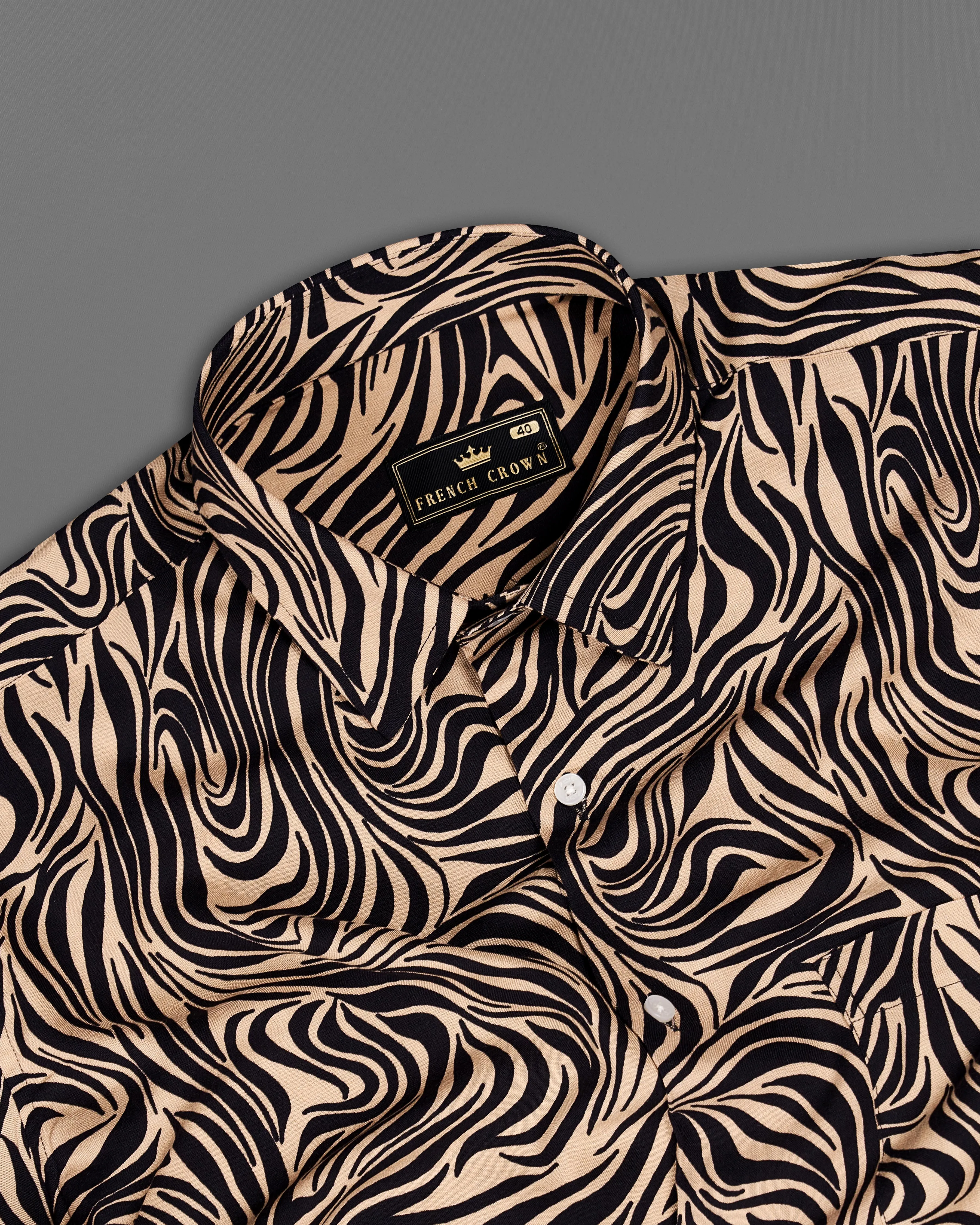Mandys Brown with Black Zebra Stripes Premium Tencel Shirt sold by French Crown product image thumbnail 4