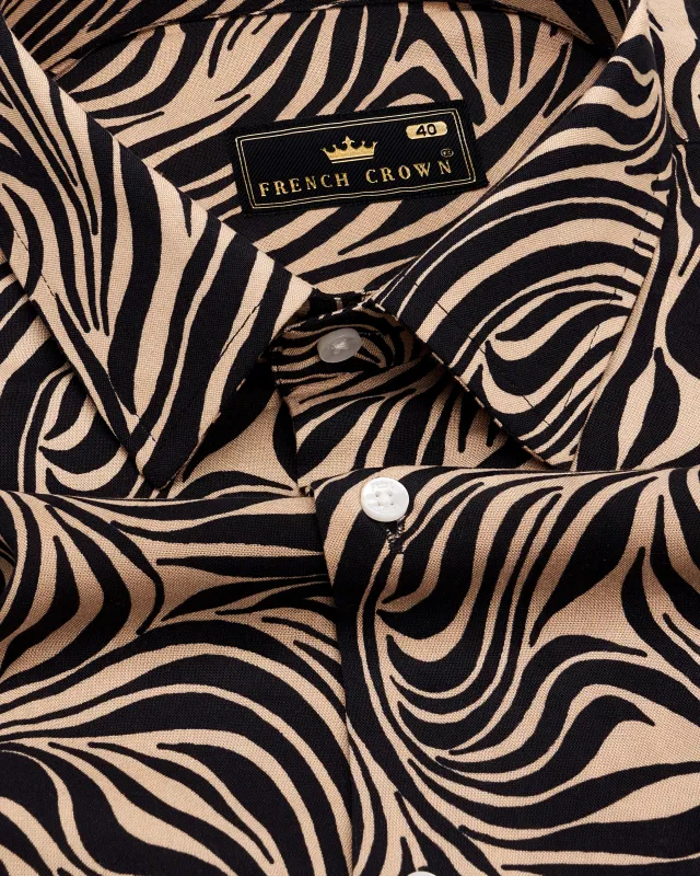 Mandys Brown with Black Zebra Stripes Premium Tencel Shirt sold by French Crown