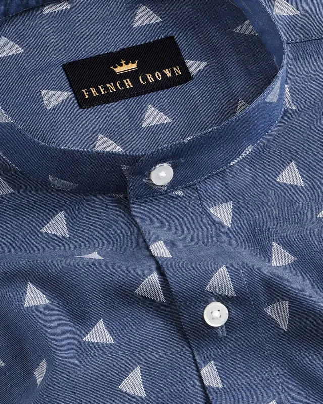 Denim Blue Triangles Print Premium Cotton Shirt sold by French Crown