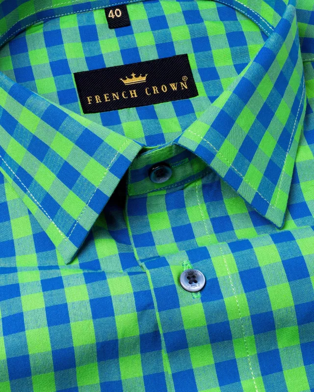 Screamin’ Green and Smalt Blue Premium Cotton Shirt sold by French Crown