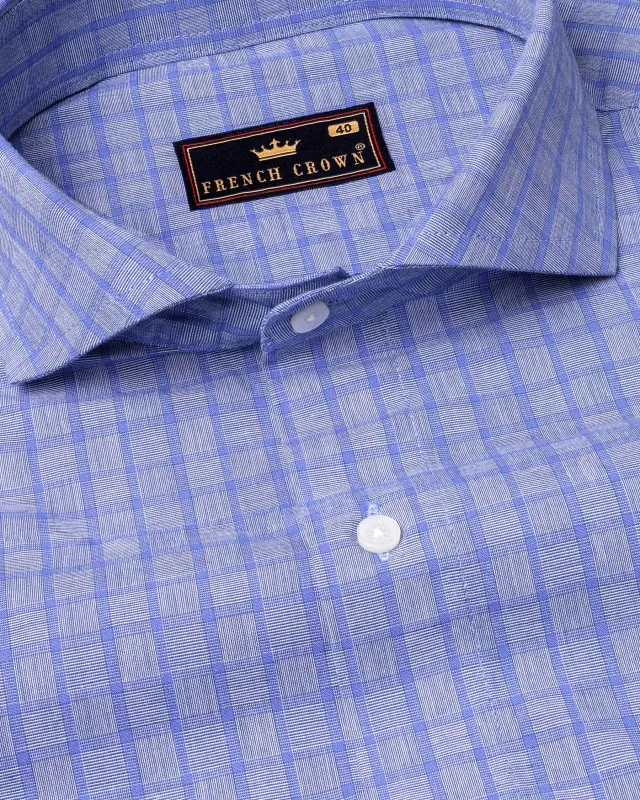 Periwinkle Gray with Powder Blue windowpane Chambray Shirt sold by French Crown