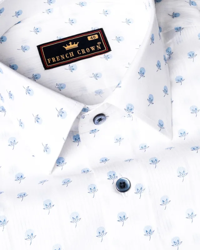 Bright White with Leaves Printed Premium Cotton Shirt sold by French Crown