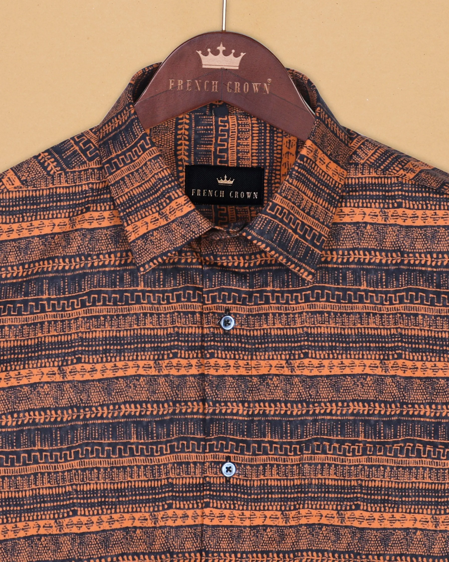 Orange with Navy Ancient wall art Print Brushed Premium Cotton SHIRT sold by French Crown product image thumbnail 4
