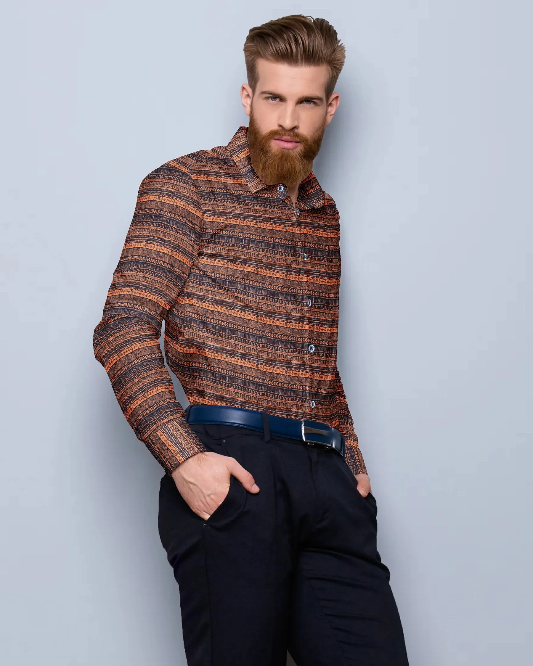 Orange with Navy Ancient wall art Print Brushed Premium Cotton SHIRT sold by French Crown product image thumbnail 5
