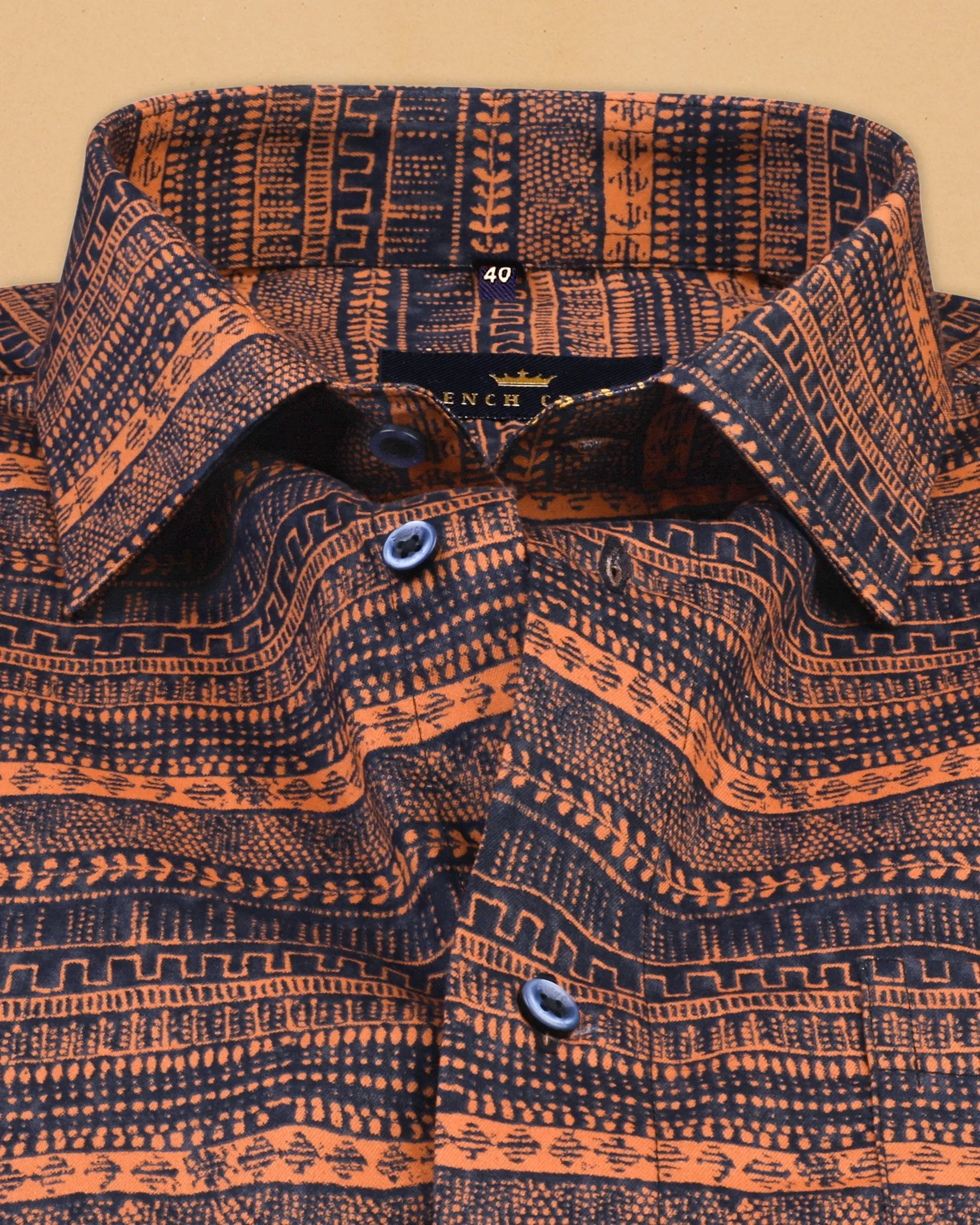 Orange with Navy Ancient wall art Print Brushed Premium Cotton SHIRT sold by French Crown product image thumbnail 3