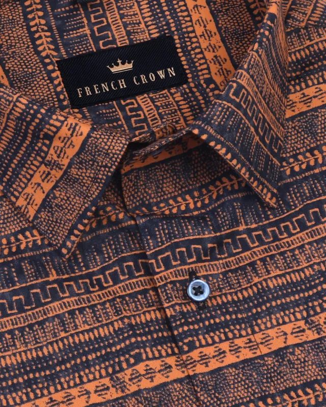 Orange with Navy Ancient wall art Print Brushed Premium Cotton SHIRT made by French Crown