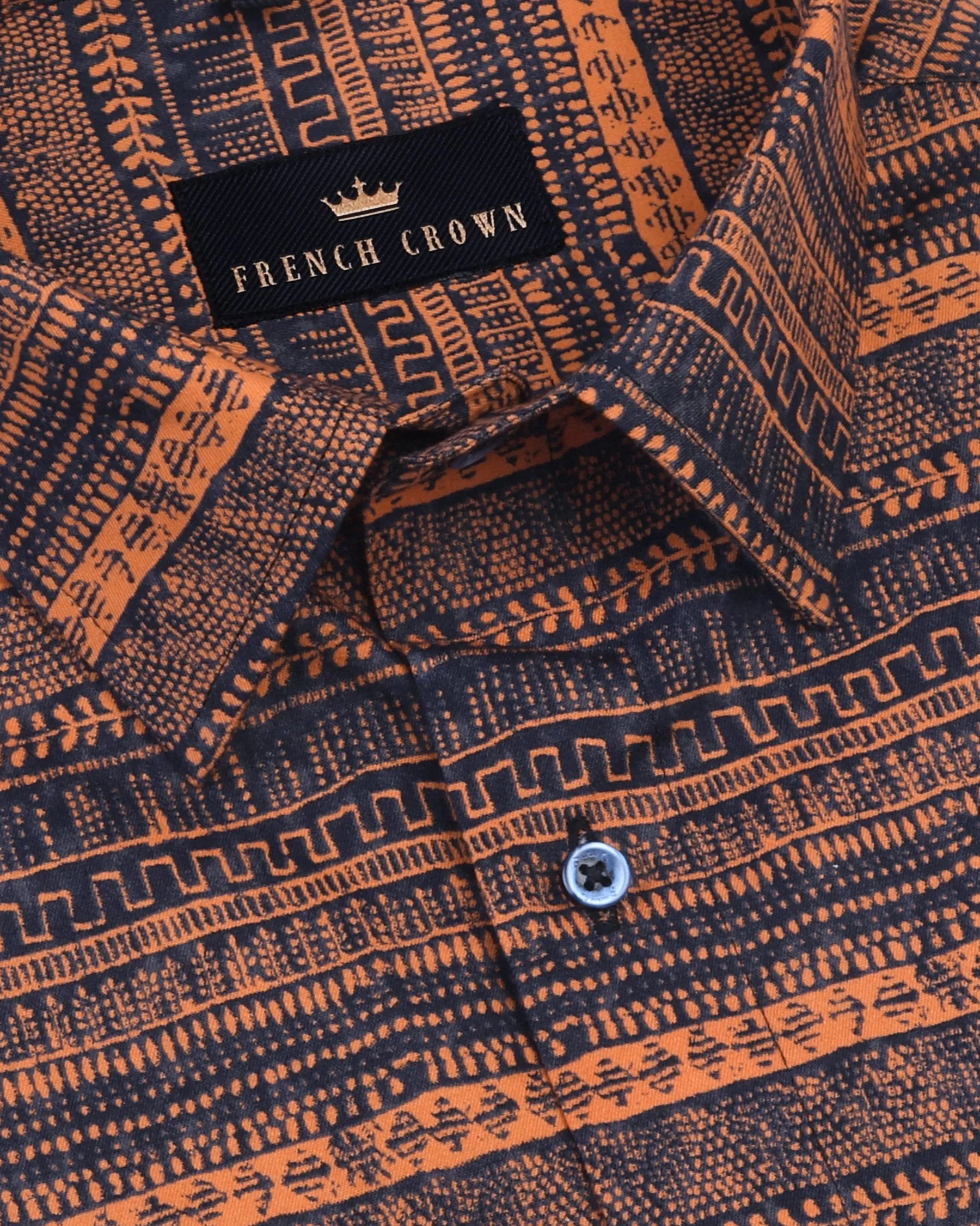 Orange with Navy Ancient wall art Print Brushed Premium Cotton SHIRT sold by French Crown