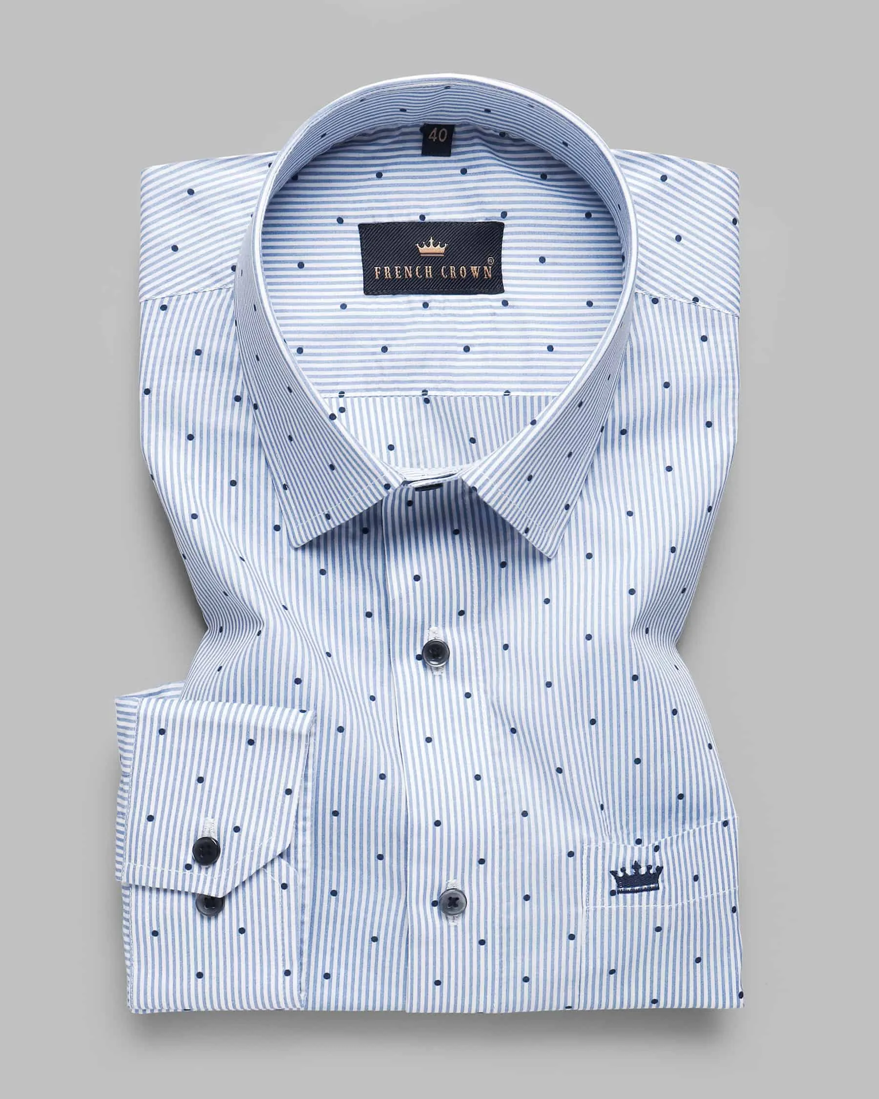 Sky Striped and Dots Premium Cotton Shirt sold by French Crown product image thumbnail 3