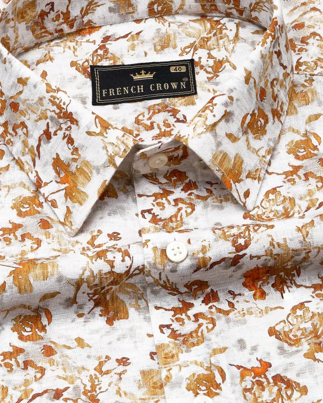 Bright White with Leather Brown Printed Premium Cotton Shirt sold by French Crown