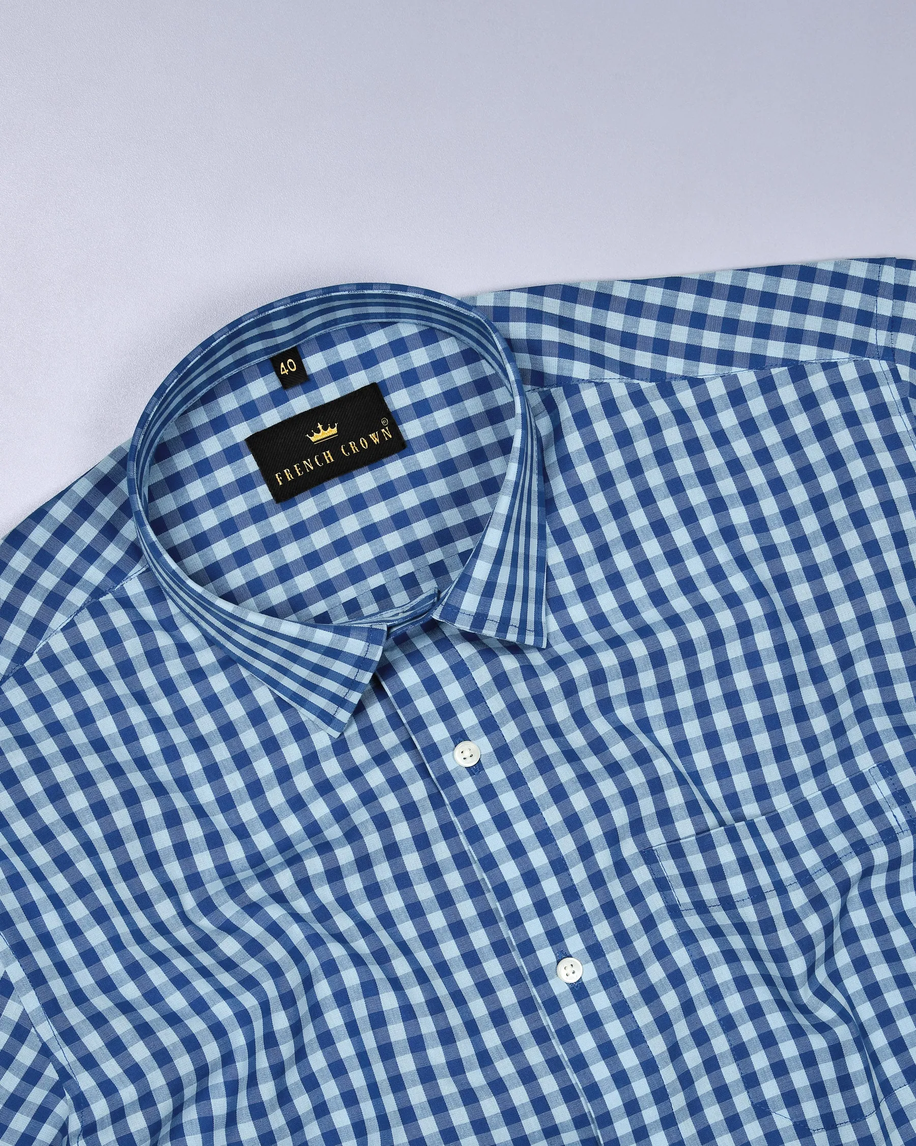 Columbia Blue and Catalina Blue Gingham Premium Cotton Shirt sold by French Crown product image thumbnail 4